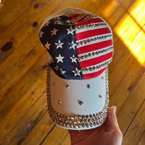 American flag with rhinestone hat